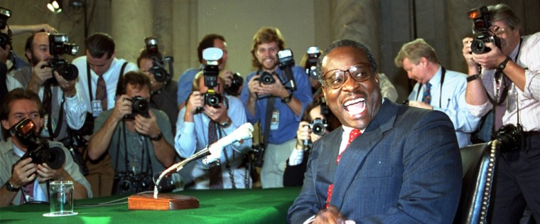 Clarence Thomas in September 1991, moments before the start of a grueling nomination hearing before the Senate Judiciary Committee. The Senate ultimately voted to confrim Thomas as an associate justice, but by the slimmest margin in 20th century Senate history.
