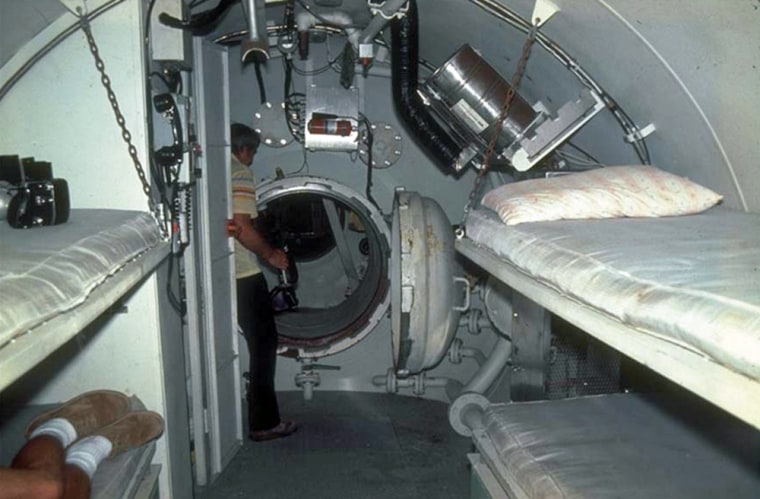 Undated photo provided by NOAA shows the interior of Aquarius, an underwater laboratory. Aquarius is made to withstand the pressure of ocean depths to 120 feet deep. Presently, Aquarius is located in a sand patch adjacent to deep coral reefs in the Florida Keys National Marine Sanctuary, at depth of 63 feet. (AP Photo/NOAA)
