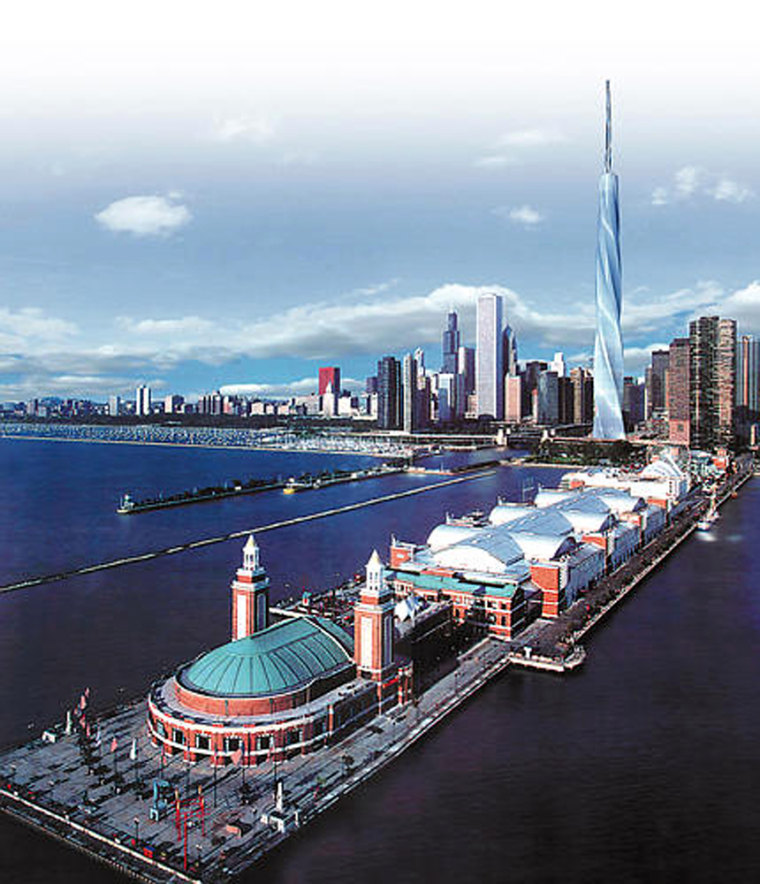 An artist's rendering shows the proposed 115-story skyscraper along the Chicago lakefront. 