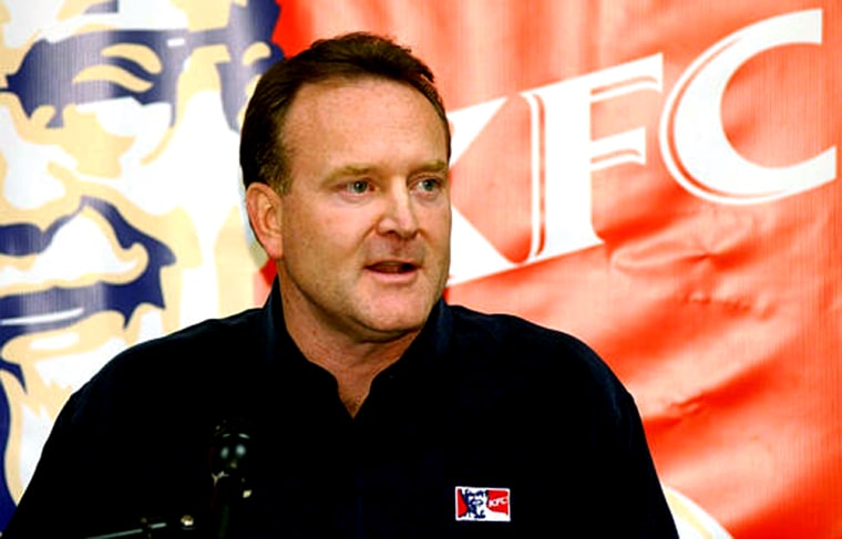 Gregg Dedrick, president of KFC, speaks at a news conference July 21, 2004, in Louisville, Ky. Yum Brands Inc., the parent of KFC and Pizza Hut restaurants, on Thursday announced its decision to snuff out smoking at the KFC and Pizza Hut restaurants it owns nationwide.