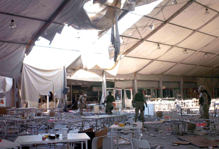 A dining hall at a U.S. military installation in Mosul, Iraq, is in shambles Dec. 21, 2004, after a large explosion that left 22 dead in the single most deadly attack on U.S. forces since the end of the invasion.