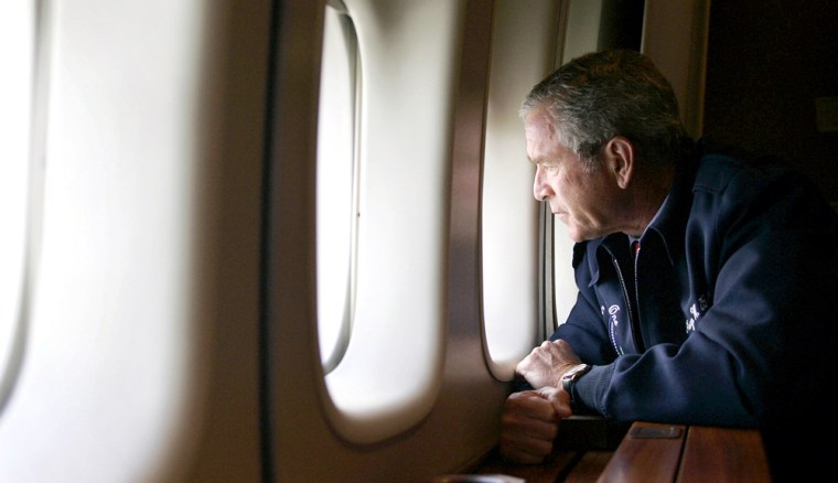 US President George W. Bush looks out th