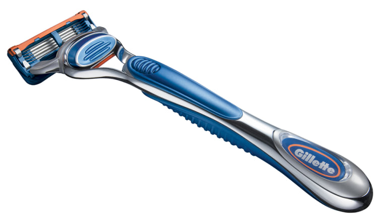 A drawing released by Gillette Co. shows its Fusion razor, which has five blades in the front and a precision trimmer in the back.