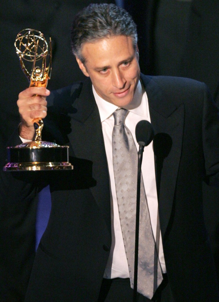 Jon Stewart accepts award at the 57th annual Primetime Emmy Awards in Los Angeles