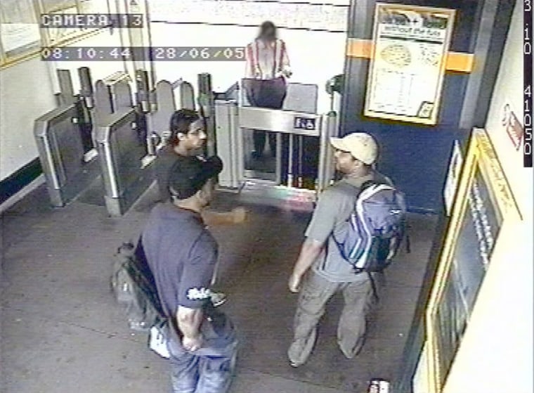 Police handout image taken from CCTV footage shows London bombing suspects at at Luton train station in central England