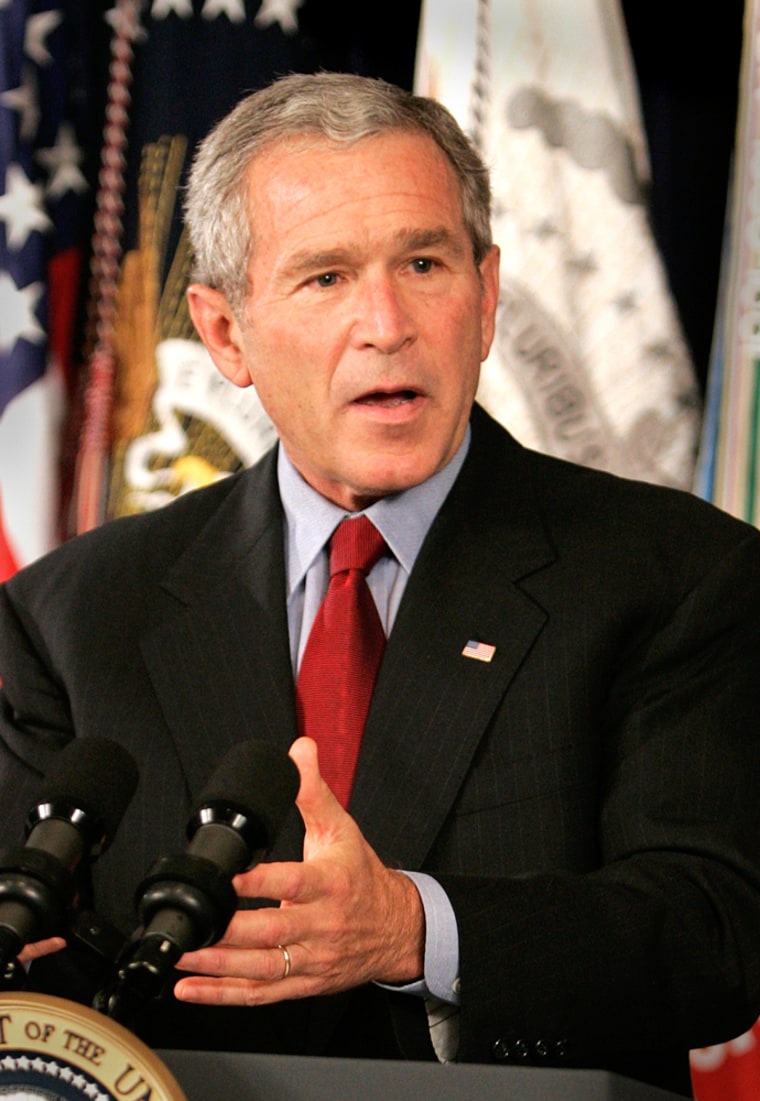 US President George W. Bush speaks from