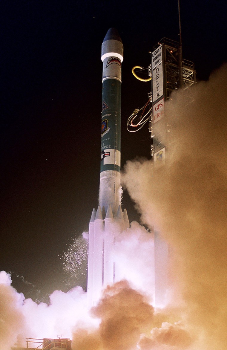 A Delta II rocket carrying the GPS IIR-1
