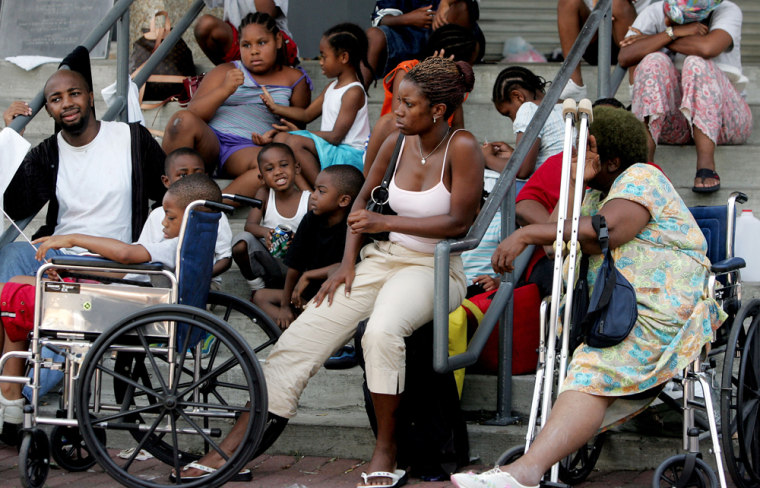 Victims of Hurricane Katrina wait for food and water and an opportunity to be evacuated in New Orleans on Sept. 2. The government response to Rita was much more coordinated, only highlighting the poor treatment Katrina survivors received. 