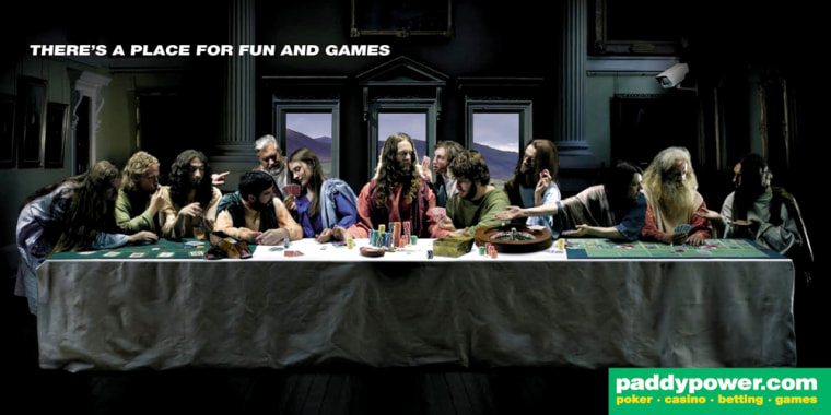 Advertisement depicting Jesus and the Apostles gambling at the Last Supper is seen in this handout image released by Irish bookmaker Paddy Power