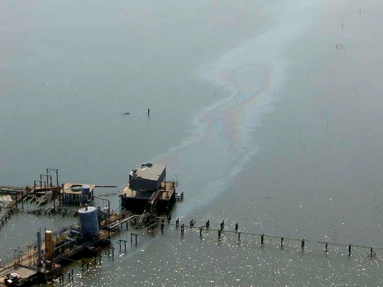 This Katrina-caused oil slick was spotted in Breton Sound, La.