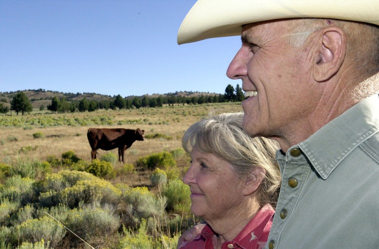 Doc and Connie Hatfield look over some of their cattle on their High Desert Ranch in Brothers, Ore. The Hatfields were founding members of Oregon Country Beef, which broke away from the beef commodity market in 1986.