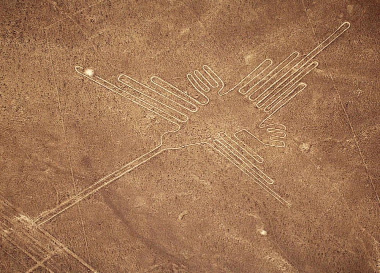 File photo of aerial view of Hummingbird figure at the Nazca lines south of Lima in Peru