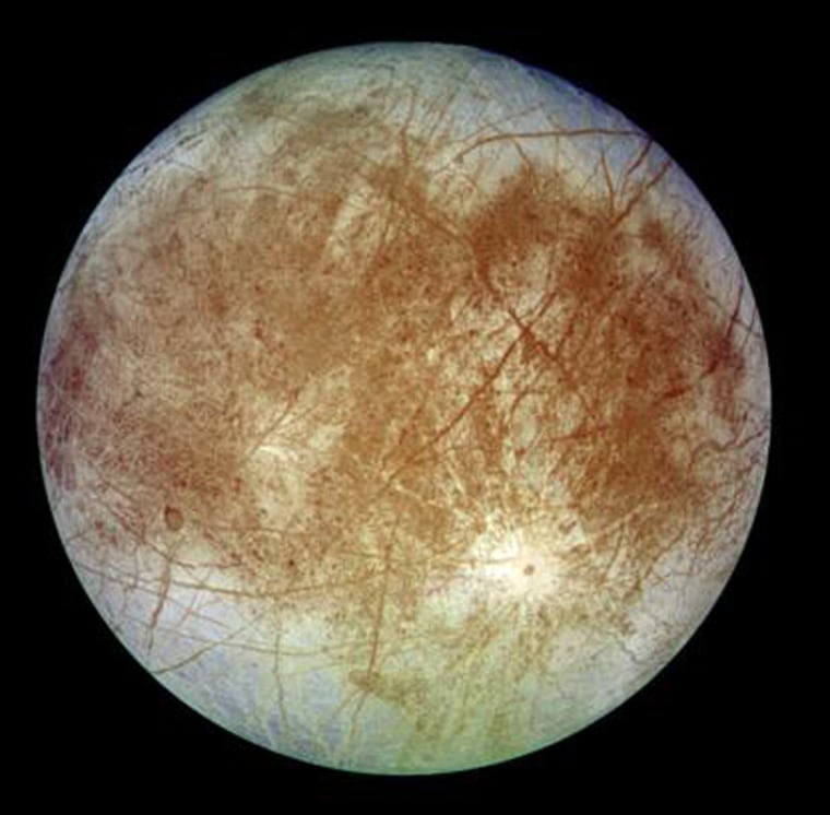 This image of Jupiter's moon Europa was taken by the Galileo spacecraft in 1996. Scientists used Galileo images to measure Europa's craters for the study.