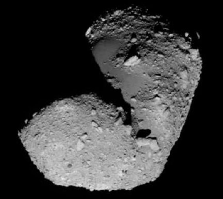 Japan's Hayabusa probe took this detailed image of Itokawa during a flyby around the asteroid. This view is of the asteroid's southern hemisphere.