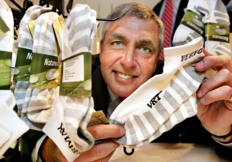 North Carolina's Covington shows off socks made from \"world's first man-made fibre\" produced from corn in Tokyo