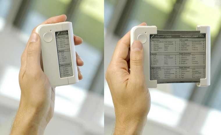 Innovation does still come from Europe. This is a prototype of the Readius, from Dutch start-up Polymer Vision. The ultra-thin 5-inch screen rolls up to the size of an old-fashioned pager.