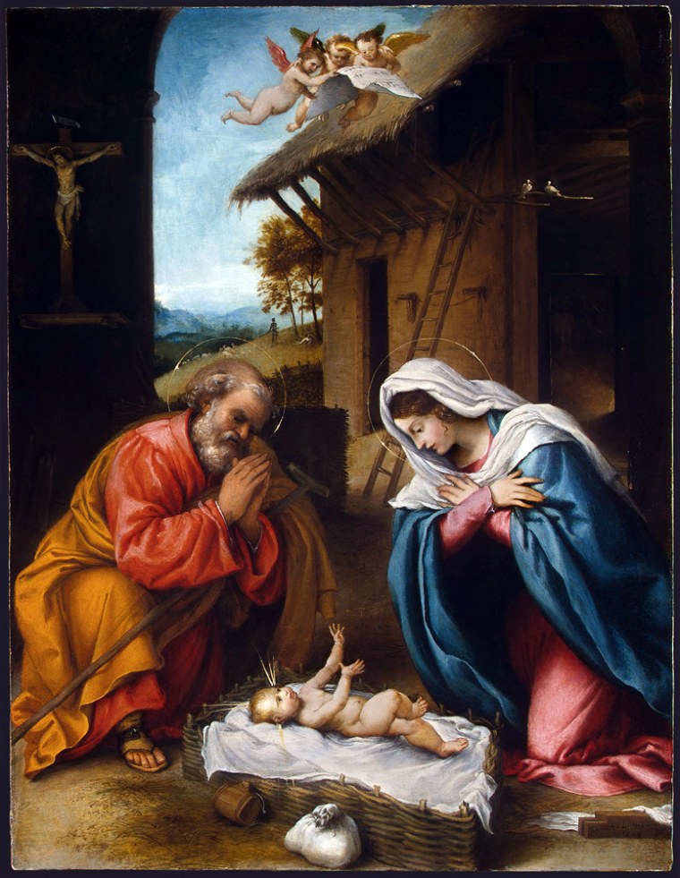 Image provided by the National Gallery of Art of Venetian artist Lorenzo Lotto's work, The Nativity.