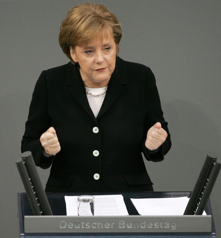 German Chancellor Angela Merkel sets out her government's agenda as she makes her first major parliamentary speech in Berlin, on Wednesday.