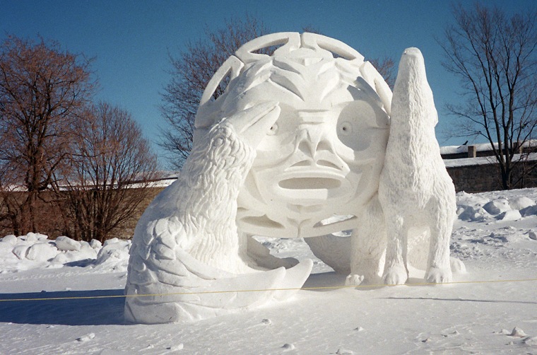 **FOR IMMEDIATE RELEASE** A snow sculpture is on display for Carnaval de Quebec in Quebec City, Canada, Feb. 11, 2003. The International Snow Sculptures Competition is one of the most popular activities during Quebec's winter carnival. (AP Photo/Tania Fuentez)