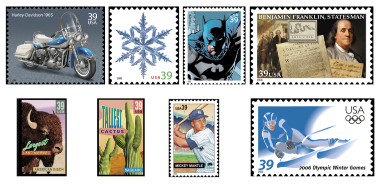 Images provided by the U.S. Postal Service show a portion of the commemorative stamps that will be issued in 2006.