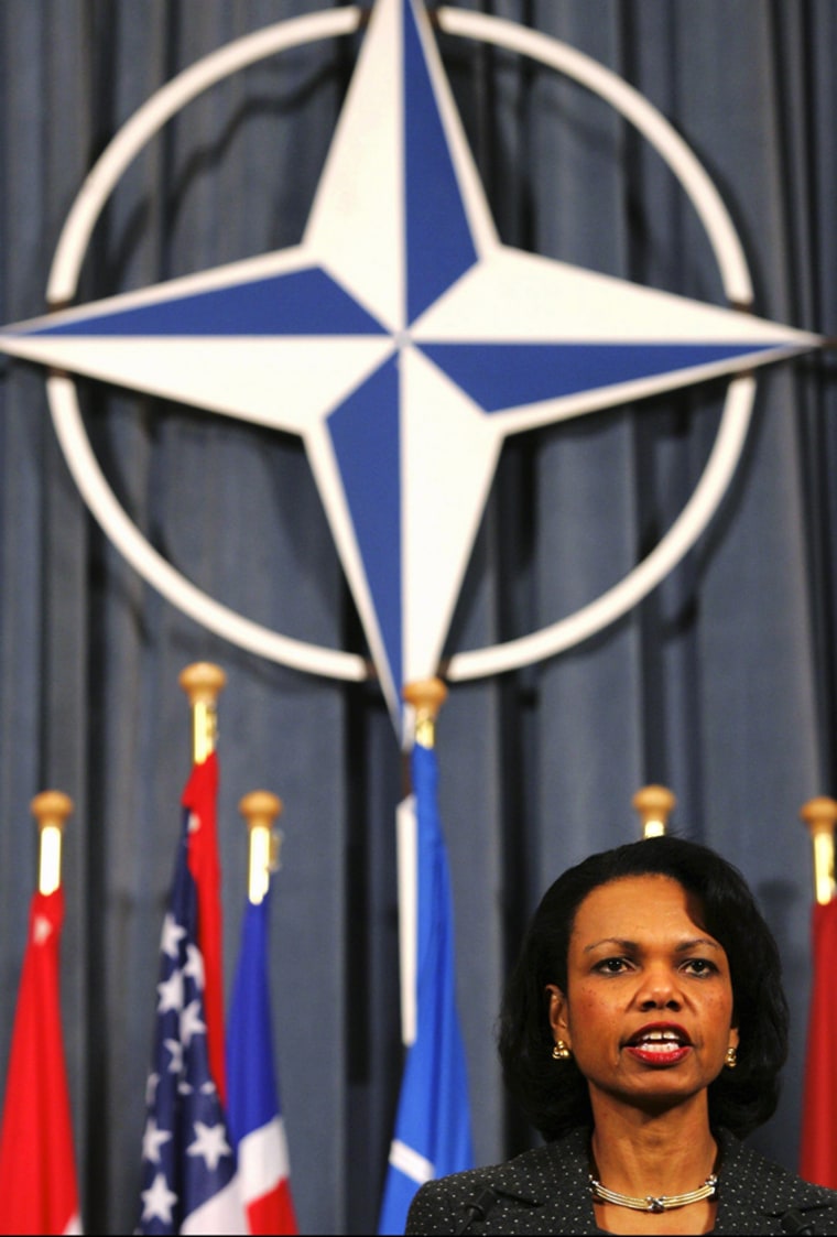 12/08/2005. US Secretary of State Condoleezza Rice at meeting of NATO foreign ministers in Brussels.