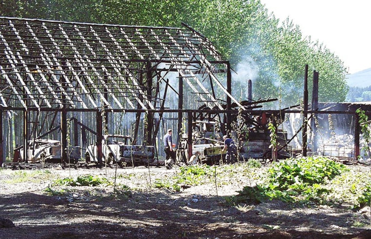 The crimes listed in the ecoterror charges against six people include this arson at a poplar nursery in Clatskanie, Ore., in May 2001. 