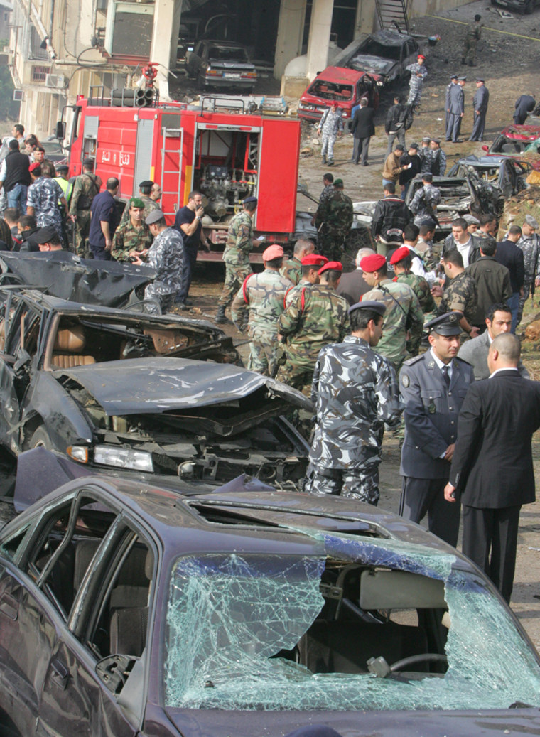 Lebanese security inspect the car bomb i