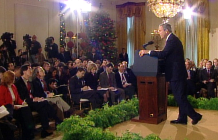 President Bush addresses reporters at the White House on Monday.