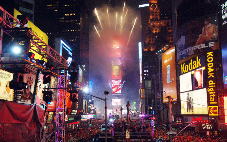 Hundreds of thousands of revelers watch as the year 2006 is brought in with fireworks in New York's Times Square, Sunday, Jan. 1, 2006.  (Henny Ray Abrams/AP Photos)