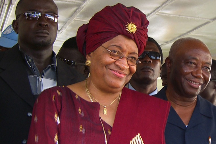 Liberian President-elect Ellen Johnson-Sirleaf after she gave an address to the nation in the city of Monrovia, Liberia, on Nov. 23, 2005.  