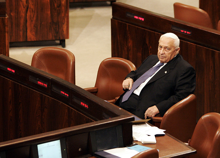 Prime Minister Ariel Sharon takes part in a special session in the Knesset, Israel's parliament, in 2004.