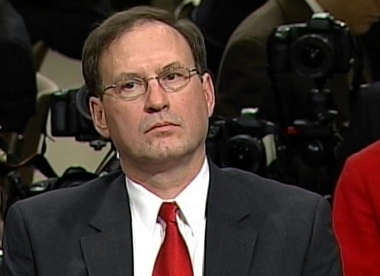 Judge Samuel Alito listens to a senator's opening statement Monday at the start of his confirmation hearing.
