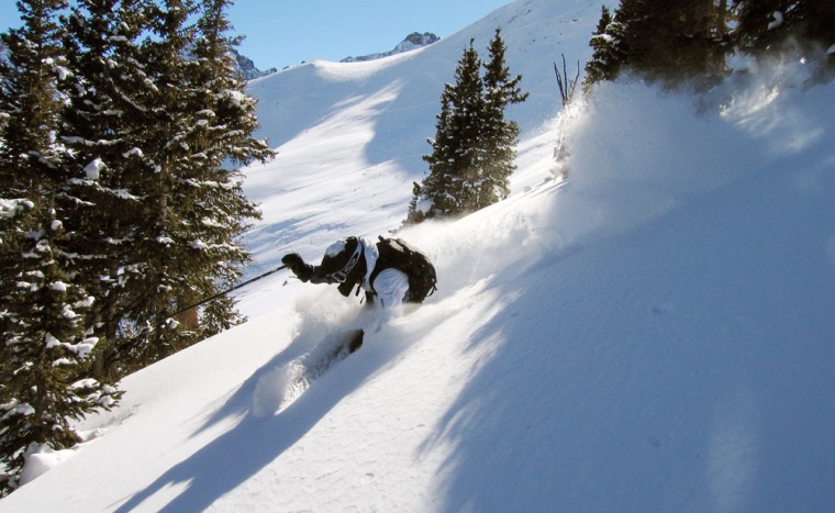 In this Dec. 15, 2005 photo provided by Silverton Mountain, a skier heads down Silverton Mountain in Silverton, Colo.