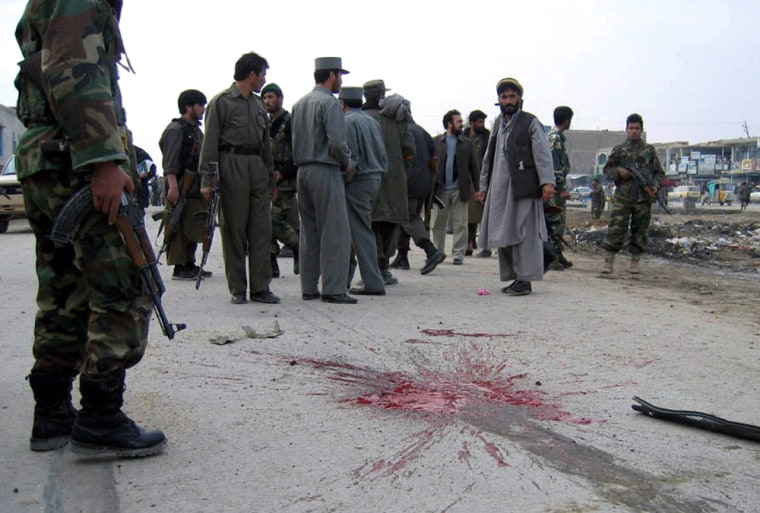 Blood stain is seen on site of attack in Kandahar