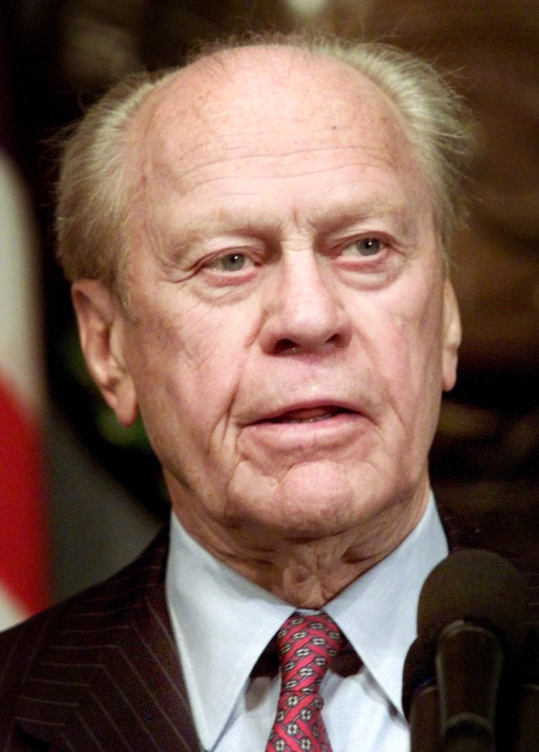 File photo shows former US President Ford addressing guests at the National Press Club luncheon in Washington
