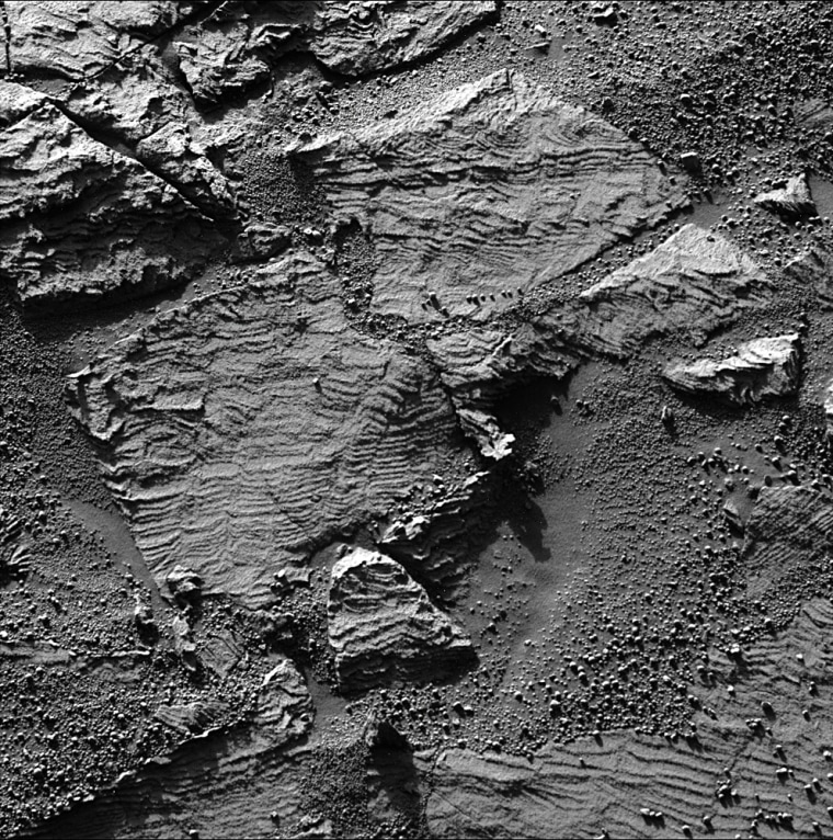 Opportunity on Thursday drove about 7.8 feet toward a rock dubbed "Overgaard," which it snapped this picture of earlier in the month.