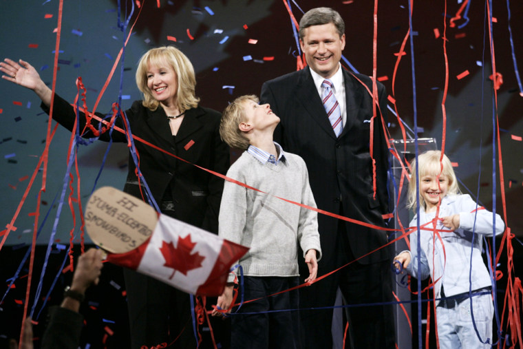 Canadian Prime Minister-Elect Stephen Harper and family celebrate in Calgary