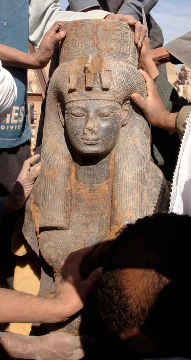 The statue of Queen Ti is shown off in Luxor.