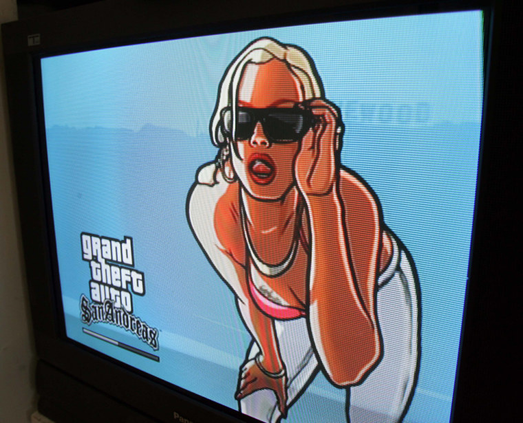 A file photo shows a monitor with an image from the video game "Grand Theft Auto: San Andreas," as the game boots, July 2005, 