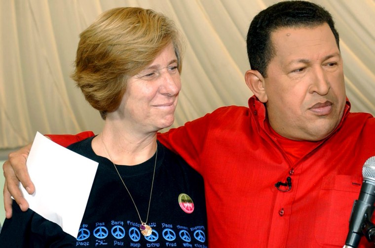 U.S. activist Cindy Sheehan meets Venezuelan President Chavez during his weekly broadcast  'Alo Presidente'
