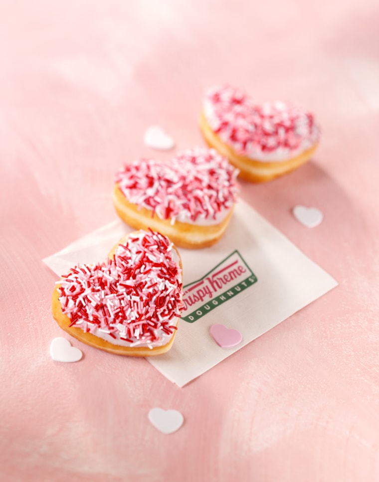Krispy Kreme Doughnuts is turning to television and radio advertising as part of a promotion for Valentine’s Day that includes new heart-shaped doughnuts.