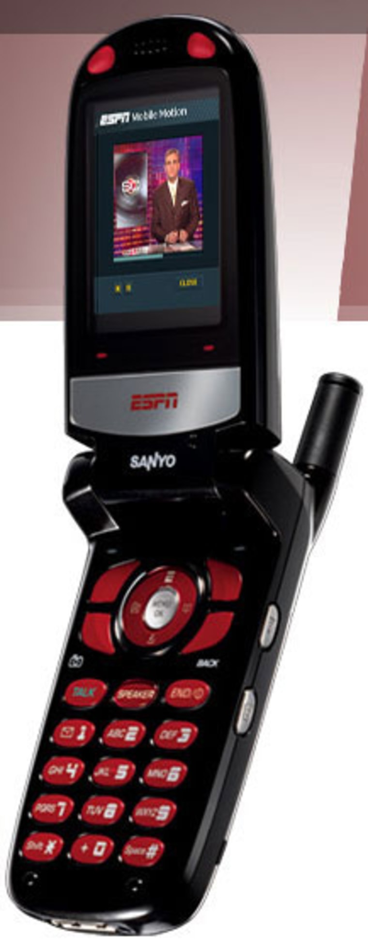 The Mobile ESPN phone is a stunning Sanyo phone in black with red highlights.