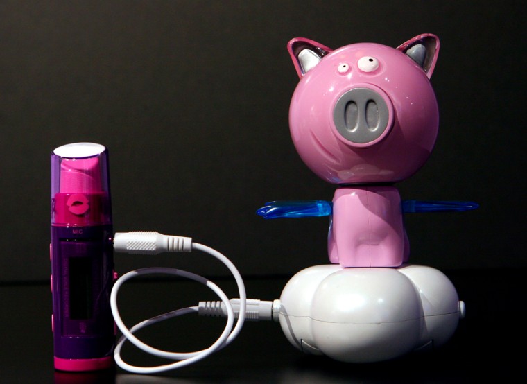 The BRATZ MP-3 Liptunes, left, and Cloe's Pet, right, from I-Petz, are displayed at the MGA Entertainment showroom Feb. 10 during the American International Toy Fair in New York. The pet toy hooks up to any MP3 player including the iPod. 