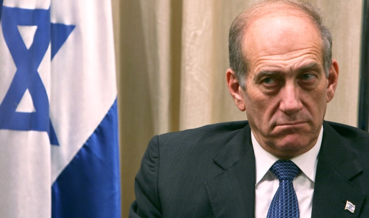 Interim Israeli Prime Minister Olmert attends news conference in Jerusalem