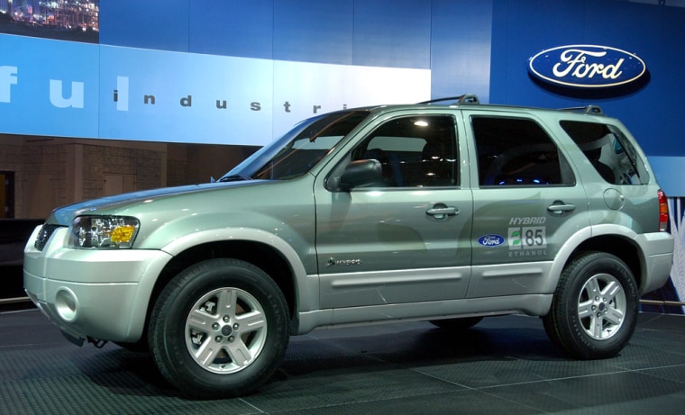 The Ford Escape Hybrid is shown here on display at the Washington Auto show on Jan. 25. California and Washington, D.C., are Ford's two hottest hybrid markets.