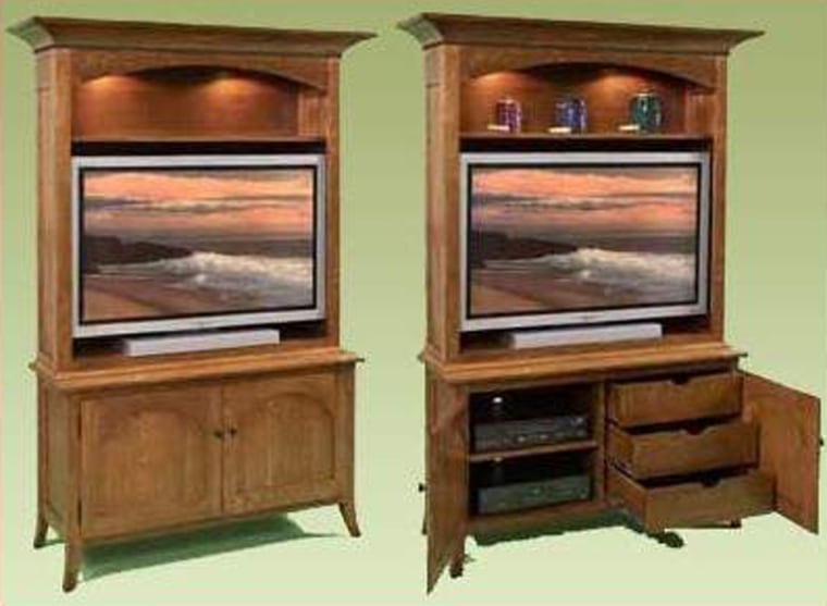 The Amish Mt. Eaton/Bunker Hill Plasma Entertainment Center can house all your home electronics that its makers believe could lead to your eternal damnation.