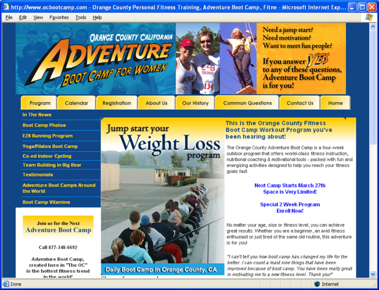 Orange County Adventure Boot Camp's website