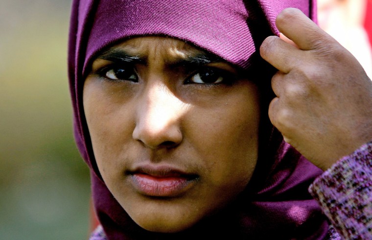 Muslim teenager Begum speaks to journalists in Westminster