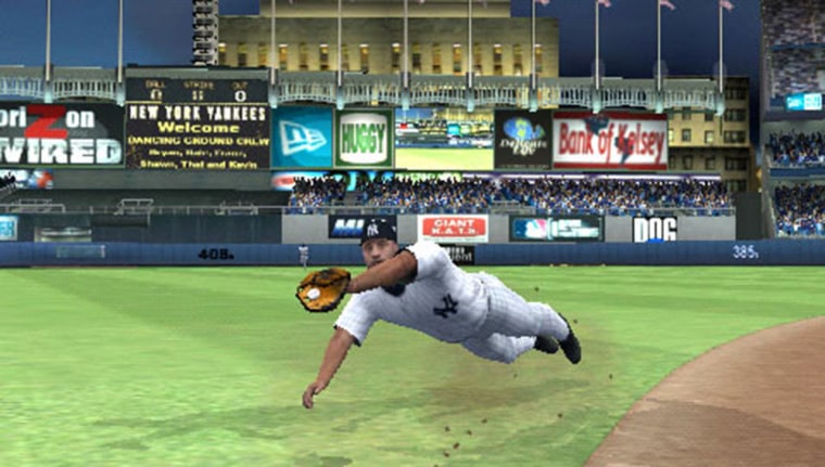 This screenshot shows fielding action from the video game "MLB '06: The Show."