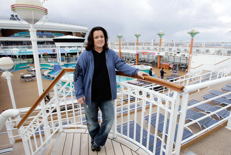 Comedienne O'Donnell stands on the deck of Norwegian Cruise Line's Norwegian Dawn in New York
